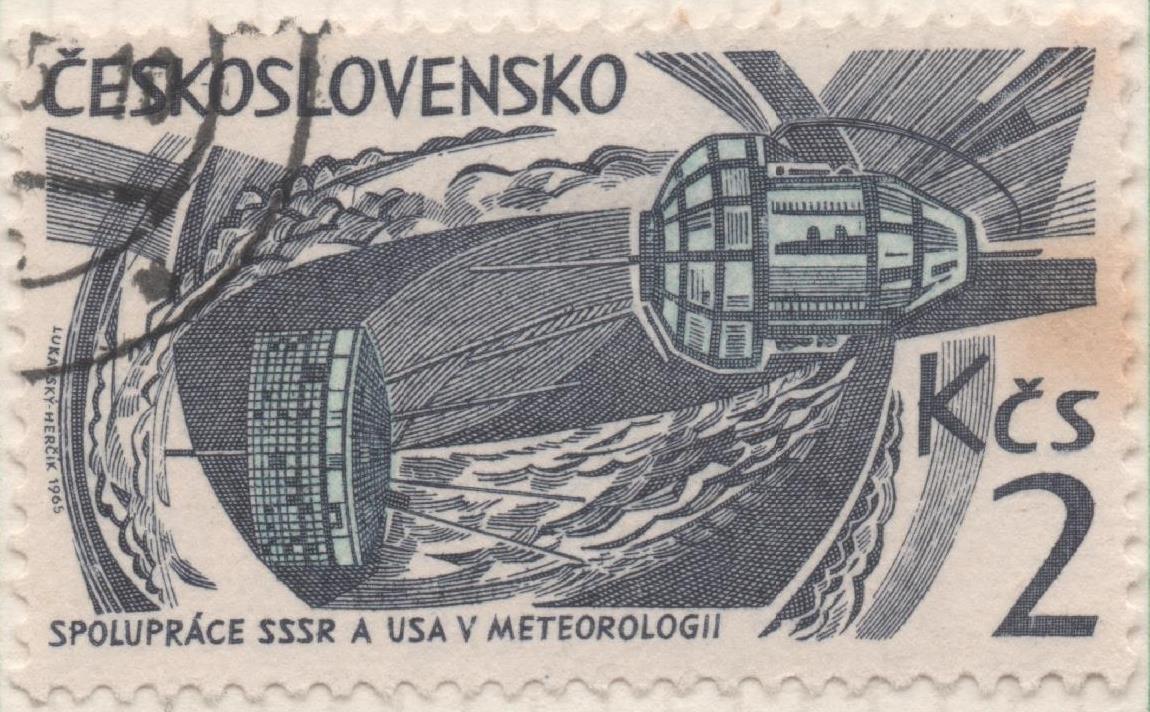 Sello E01261: hoja 81, Checoslovaquia: Sello Gris y azul, dentado. Astronautica. Satélites soviético Kosmos y Tiros de EE. UU., 2 Koruny