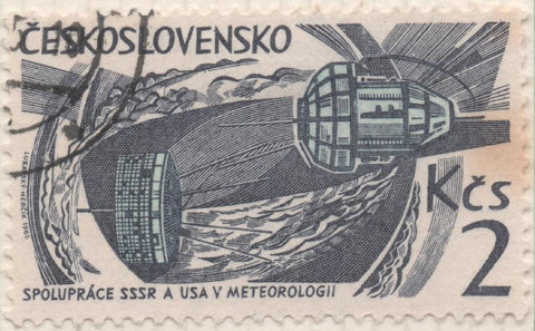 Sello E01261: hoja 81, Checoslovaquia: Sello Gris y azul, dentado. Astronautica. Satélites soviético Kosmos y Tiros de EE. UU., 2 Koruny