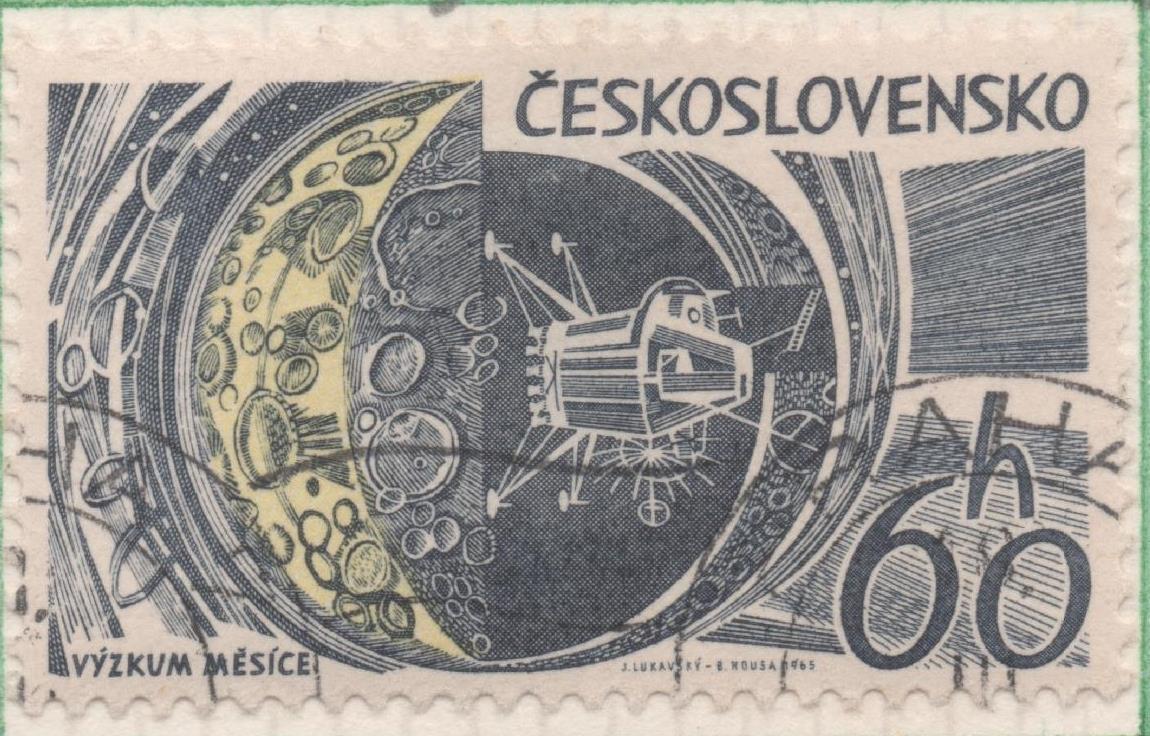 Sello E01259: hoja 81, Checoslovaquia: Sello Azul y amarillo, dentado. Astronautica. Exploración Lunar, 60 haleru