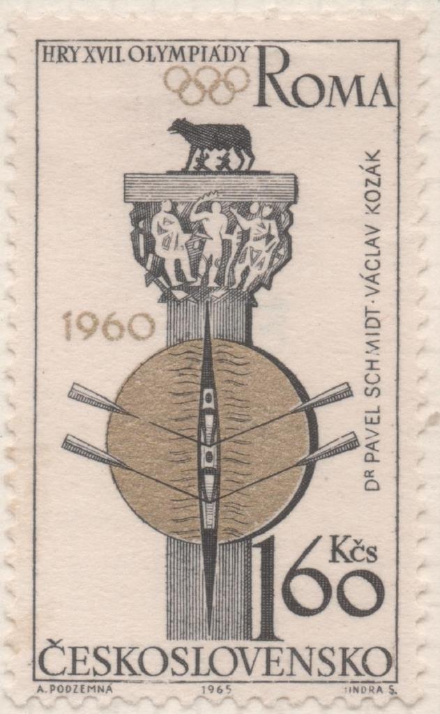 Sello E01253: hoja 81, Checoslovaquia: Sello Gris y oro, dentado. Medallas Olímpicas de Checoslovaquia. Remo (Roma, 1960), 1,60 Koruna