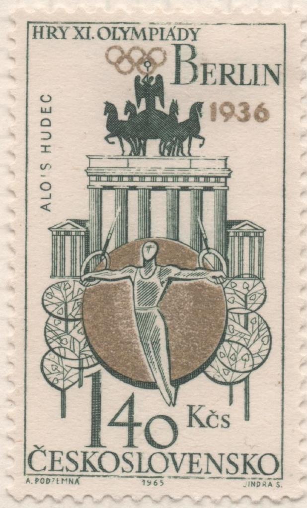 Sello E01252: hoja 81, Checoslovaquia: Sello Verde y oro, dentado. Medallas Olimpicas de Checoslovaquia. Gimnasia (Berlín, 1936), 1,40 Koruna