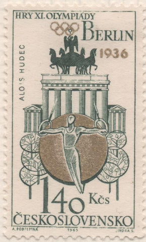 Sello E01252: hoja 81, Checoslovaquia: Sello Verde y oro, dentado. Medallas Olimpicas de Checoslovaquia. Gimnasia (Berlín, 1936), 1,40 Koruna