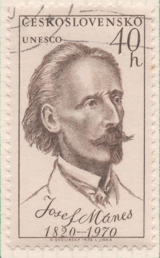 Sello E01622: hoja 105, Checoslovaquia: Sello Marron claro, dentado. Personajes. Josef Manes,1820-1871.Pintor, 40 Haleru