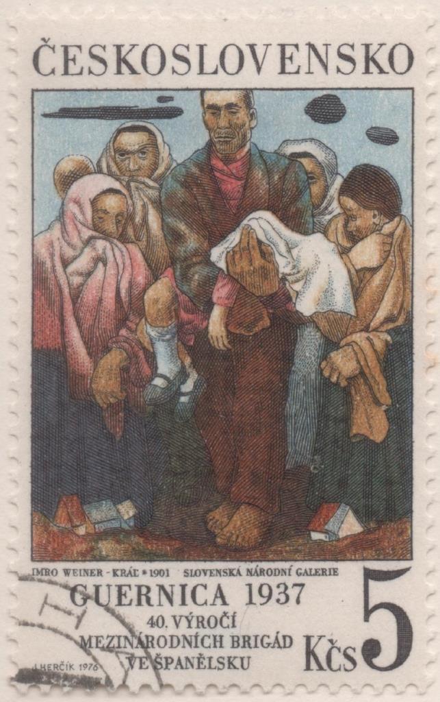 Sello E01983: hoja 133, Checoslovaquia: Sello Multicolor, dentdo. XL Aniversario de las Brigadas Internacionales. Guernica 1937, 5 Koruny