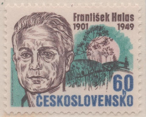 Sello E01980: hoja 133, Checoslovaquia: Sello Marron oscuro y verde y azul, dentado. Personaledades de la Vida Cultural. Frantisek Halas,1901-1949.Poeta, 60 Haleru