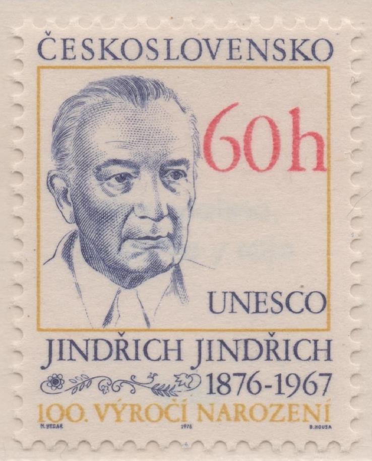 Sello E01979: hoja 133, Checoslovaquia: Sello Azul, amarillo y rojo, dentado. Personaledades de la Vida Cultural.Jindřich Jindřich,1876-1967.Compositor, 60 Haleru