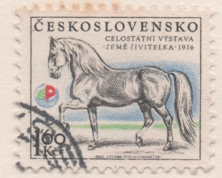 Sello E01975: hoja 132, Checoslovaquia: Sello Multicolor, dentado. Exposición Agrícola Nacional. Caballo, 1,60 Koruna