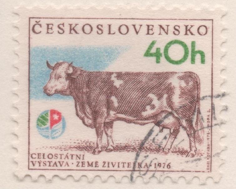 Sello E01974: hoja 132, Checoslovaquia: Sello Multicolor, dentado. Exposición Agrícola Nacional. Vaca, 40 Haleru