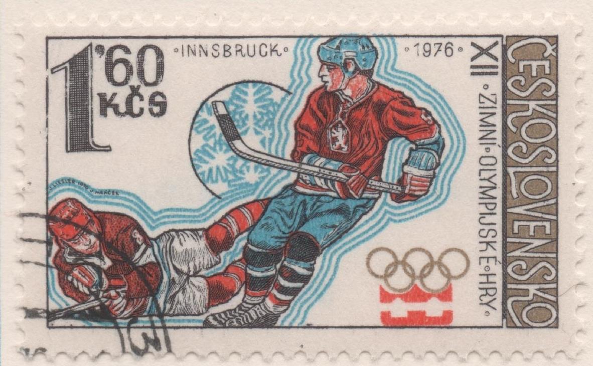 Sello E01972: hoja 132, Checoslovaquia: Sello Multicolor, dentado. Juegos Olímpicos de Invierno en Innsbruck. Hokey sobre hielo, 1,60 koruna