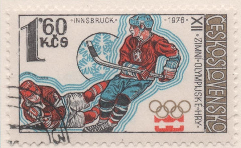 Sello E01972: hoja 132, Checoslovaquia: Sello Multicolor, dentado. Juegos Olímpicos de Invierno en Innsbruck. Hokey sobre hielo, 1,60 koruna