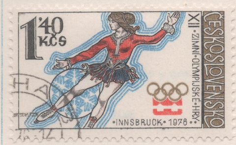 Sello E01971: hoja 132, Checoslovaquia: Sello Multicolor, dentado. Juegos Olímpicos de Invierno en Innsbruck, patinaje Artístico, 1,40 Koruna
