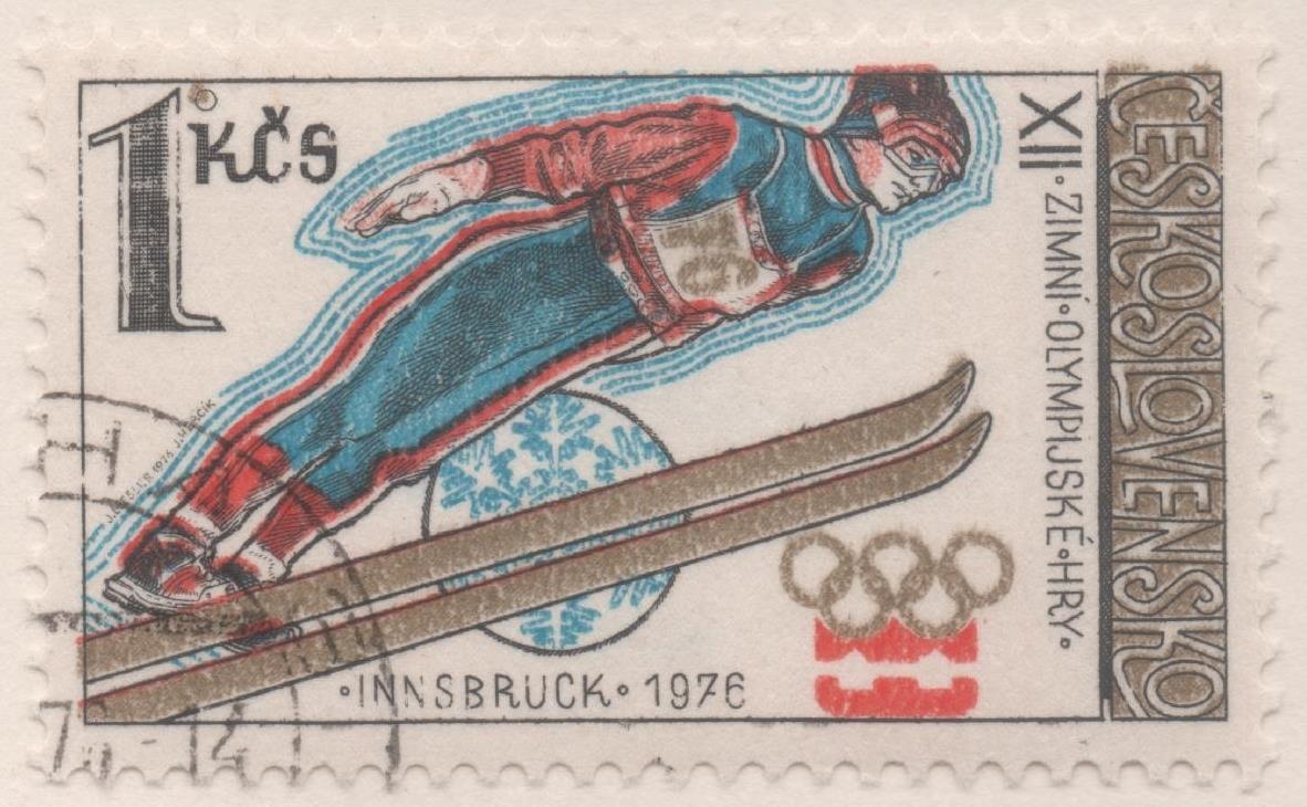 Sello E01970: hoja 132, Checoslovaquia: Sello Multicolor, dentado. Juegos Olímpicos de Invierno en Innsbruck, Salto de Sky, 1 koruna