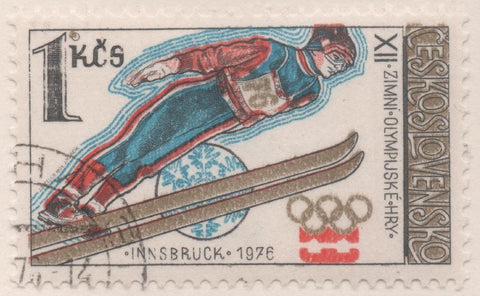 Sello E01970: hoja 132, Checoslovaquia: Sello Multicolor, dentado. Juegos Olímpicos de Invierno en Innsbruck, Salto de Sky, 1 koruna