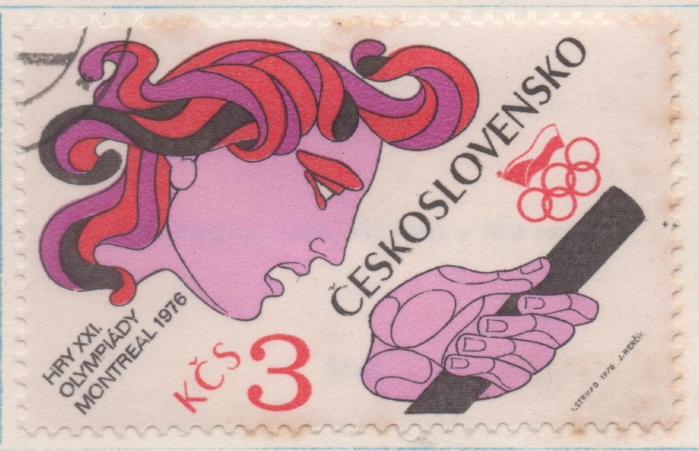 Sello E01968: hoja 132, Checoslovaquia: Sello Multicolor, dentado. Juegos Olímpicos de Montreal. Carrera de relevos, 3 Koruny