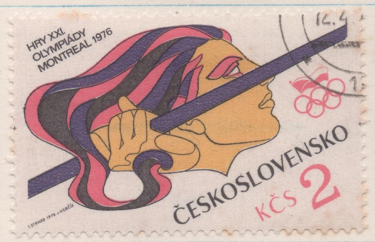 Sello E01967: hoja 132, Checoslovaquia: Sello Multicolor, dentado. Juegos Olímpicos de Montreal. Lanzamiento de Javalina, 2 Koruny