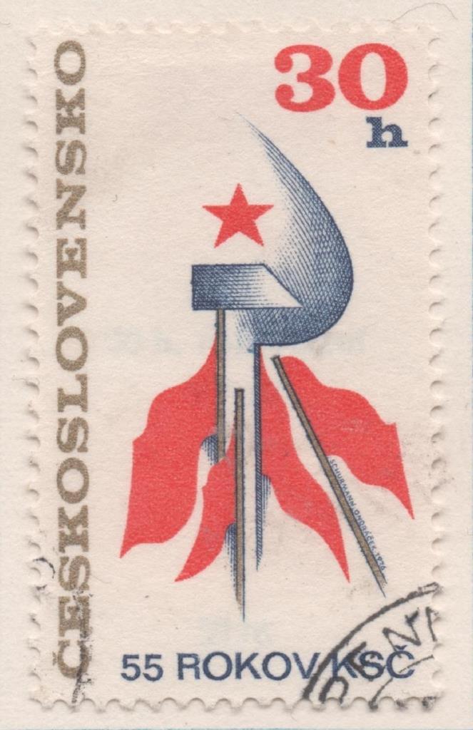 Sello E01965: hoja 132, Checoslovaquia: Sello  Rojo, azul y dorado, dentado. Aniversario del Partido Checoslovaco. Emblema, 30 Haleru