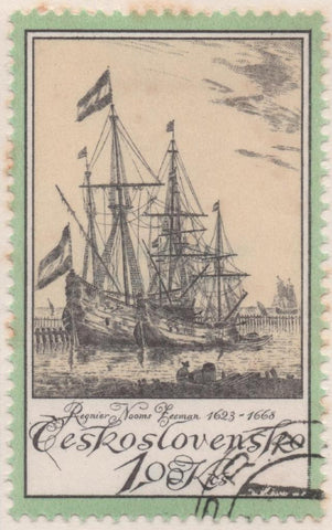 Sello E01990: hoja 134, Checoslovaquia: Sello Gris, amarillo y vere, dentado. Antiguos Gravados de Navíos. R. Nooms, 1 Koruna