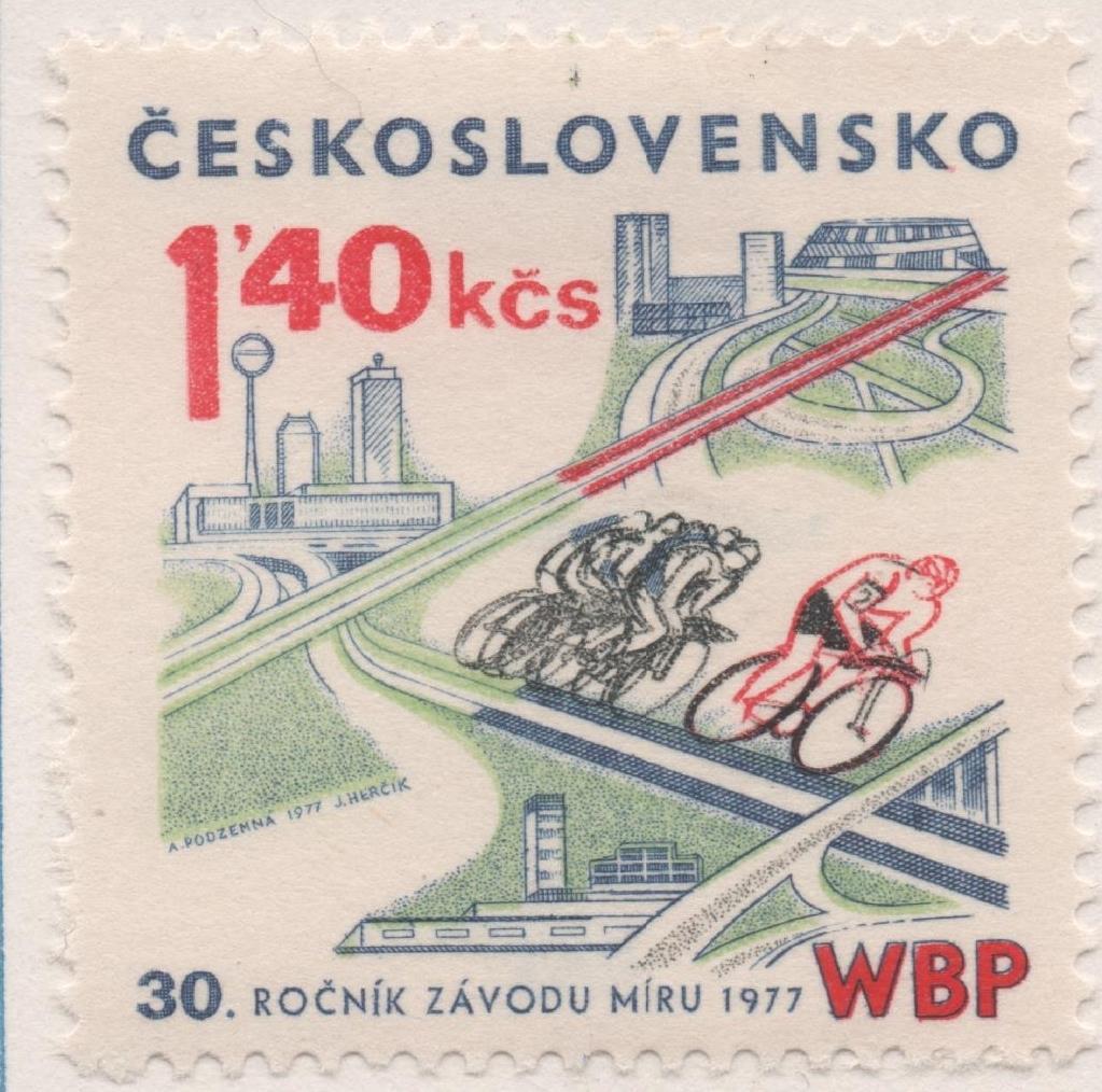 Sello E02020: hoja 136, Checoslovaquia: Sello Multicolor dentado. XXX Aniv de la Vuelta Ciclista por la Paz. Los Circuitos, 1,40 Koruna