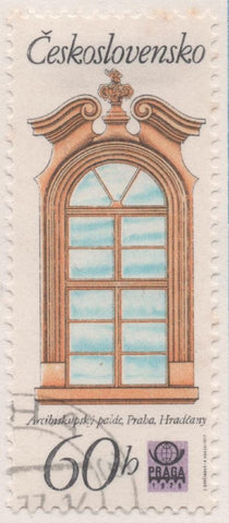Sello E02015: hoja 136, Checoslovaquia: Sello Multicolor, dentado. Ventanas Históricas de Praga. Arzobispado, 60 Haleru