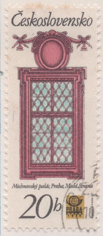Sello E02012: hoja 136, Checoslovaquia: Sello Multicolor, dentado. Ventanas Históricas de Praga.  Palacio Principesco de Michna, 20 Haleru