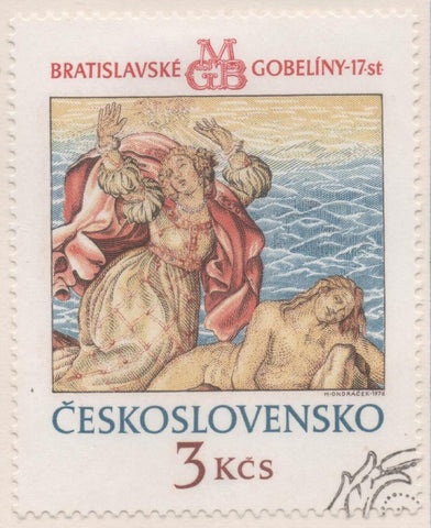 Sello E01960: hoja 131, checoslovaquia: Sello Multicolor, dentado. Tapicerías de Bratislava. Hero llora la muerte de Leandra. 3 Koruny