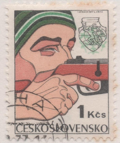 Sello E02005: hoja 135, Checoslovaquia: Sello Multicolor, dentado. VI Espartaquiada de Invierno. Tiro, 1 Koruna