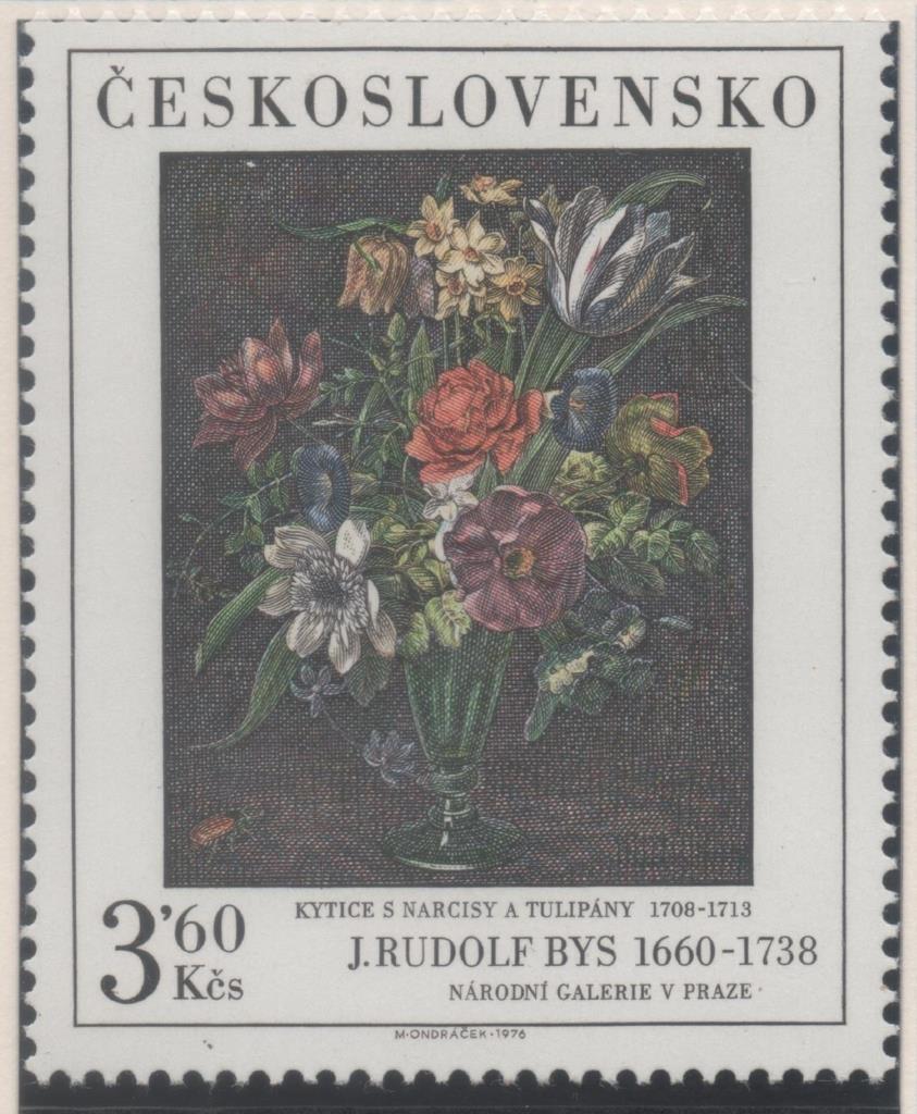 Sello E01995: hoja 134, Checoslovaquia: Sello Multicolor, dentado. Pinturas de la Galería Nacional de Praga. Flores. J Rudolf Bys, 3,60 Koruny