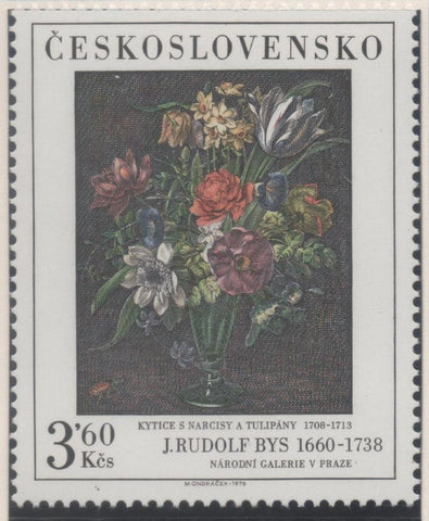 Sello E01995: hoja 134, Checoslovaquia: Sello Multicolor, dentado. Pinturas de la Galería Nacional de Praga. Flores. J Rudolf Bys, 3,60 Koruny