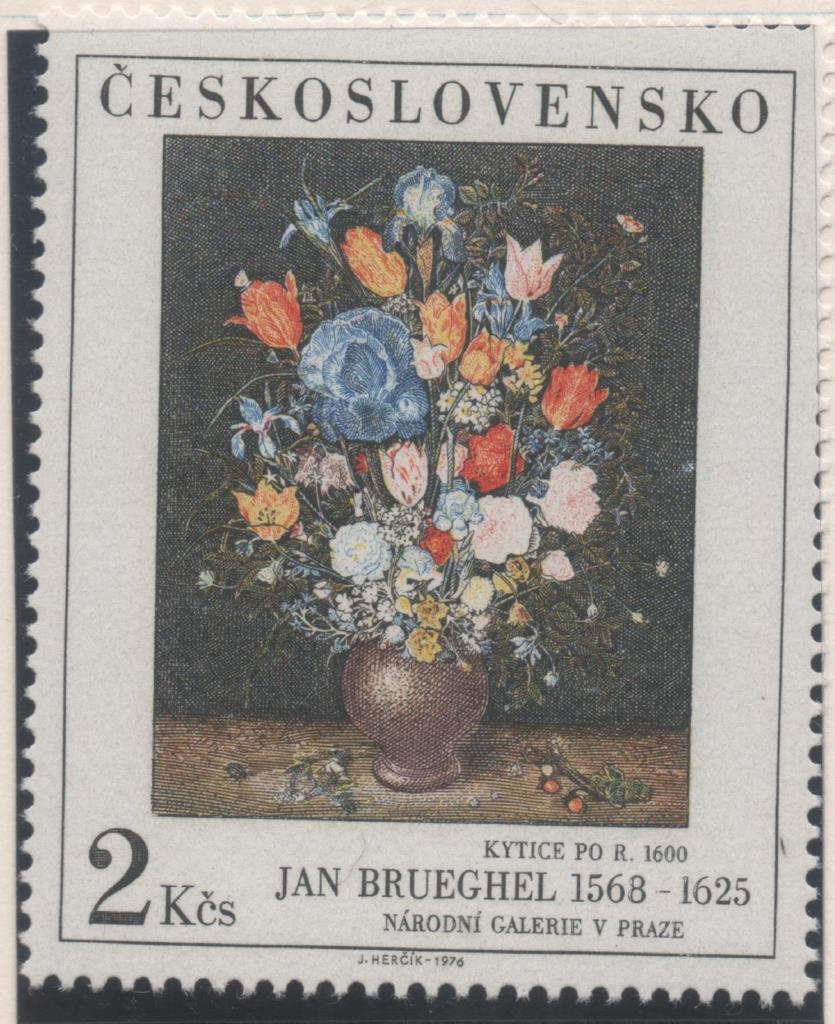 Sello E01994: hoja 134, Checoslovaquia: Sello Multicolor, dentado. Pinturas de la Galería Nacional de Praga. Flores. J. Brueghel, 2 Koruny