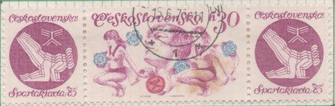 Sello E01922: hoja 127, Checoslovaquia: Sello Lila y narnaja, dentado. Juegos Deportivos de la Espartakiada+ Viñeta. Jovenes Gimnastas, 30 Haleru