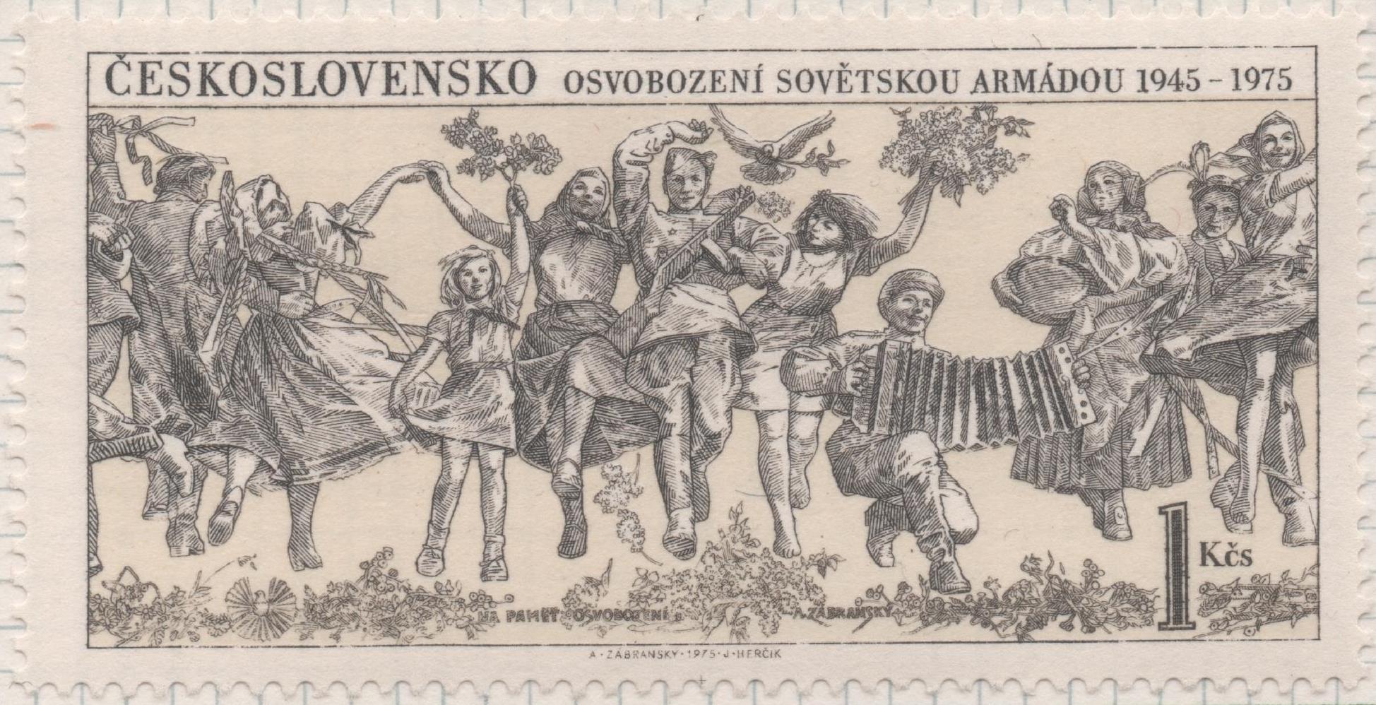 Sello E01919: hoja 127, Checoslovaquia: Sello Amarillo y gris, dentado. XXX Aniv de la Liberación de Checoslovaquia por el Ejército Rojo, 1 Koruna