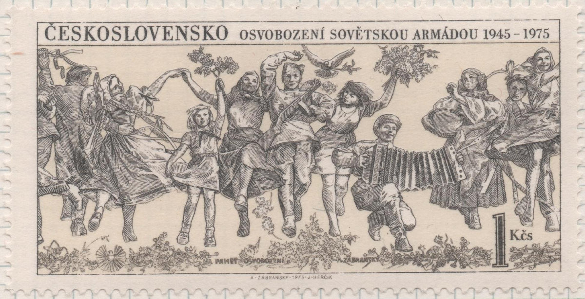 Sello E01919: hoja 127, Checoslovaquia: Sello Amarillo y gris, dentado. XXX Aniv de la Liberación de Checoslovaquia por el Ejército Rojo, 1 Koruna