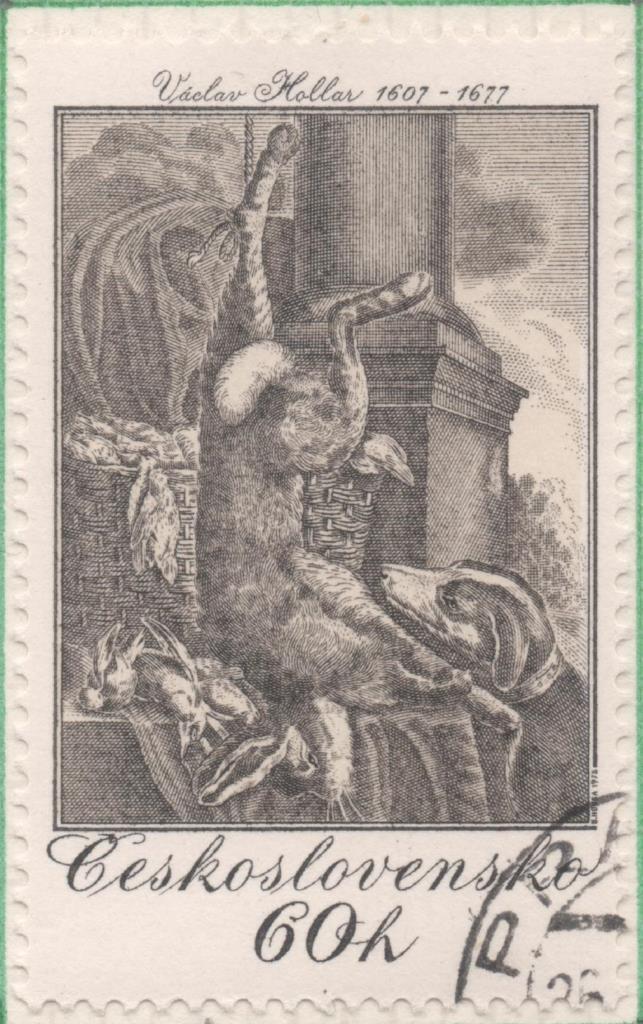 Sello E01915: hoja 126, Checoslovaquia: Sello Gris, dentado. Grabados de Caza. Naturaleza Muerta. Vaclav Hollar. 1649. 60 Haleru