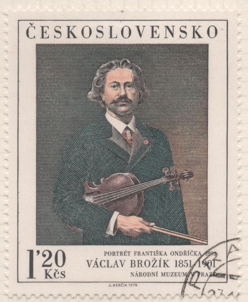 Sello E01910: hoja 126, Checoslovaquia: Sello Multicolor, dentado. Pinturas de la Galería Nacional de Praga.  Frantisek Ondricek. V. Brozik,1851-1901, 1,20 Kpruna