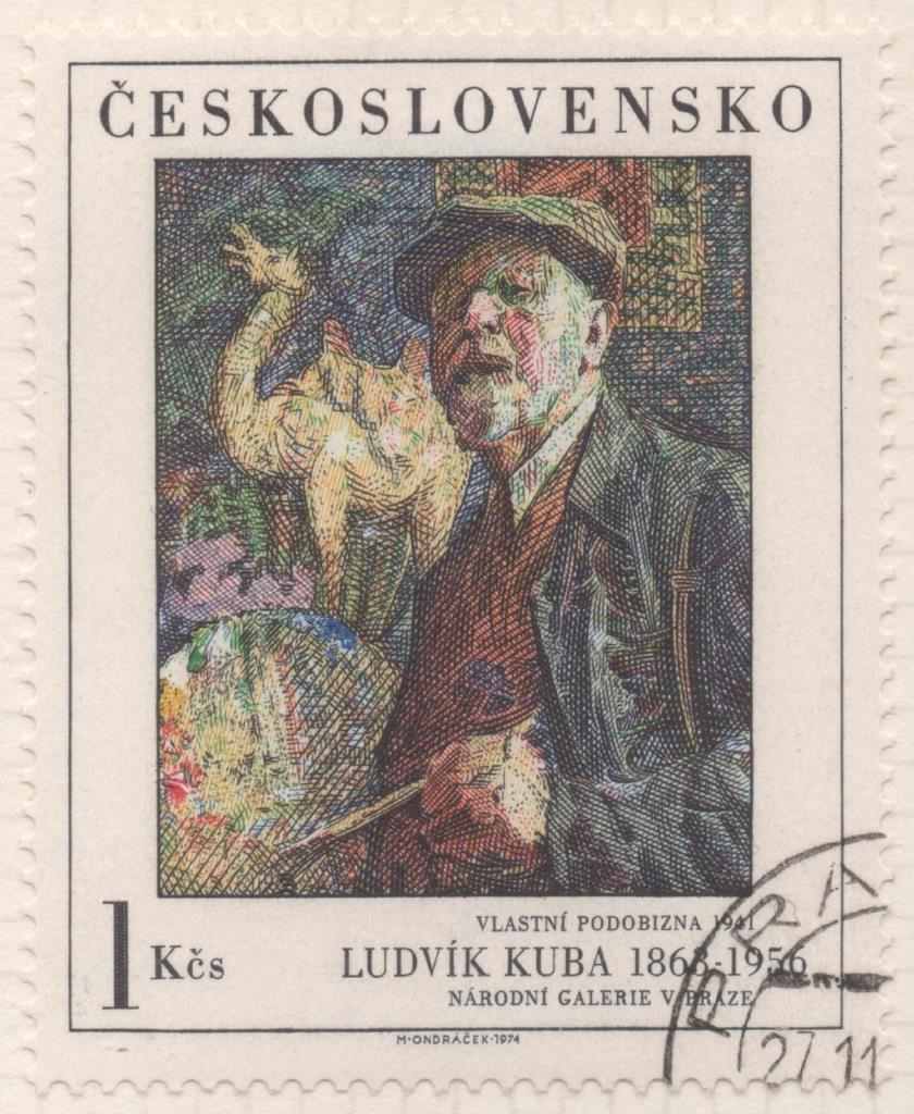 Sello E01909: hoja 126, Checoslovaquia: Sello Multicolor, dentado. Pinturas de la Galería Nacional de Praga. Autoretrato. Ludvik Kuba,1863-1956, 1 Koruna