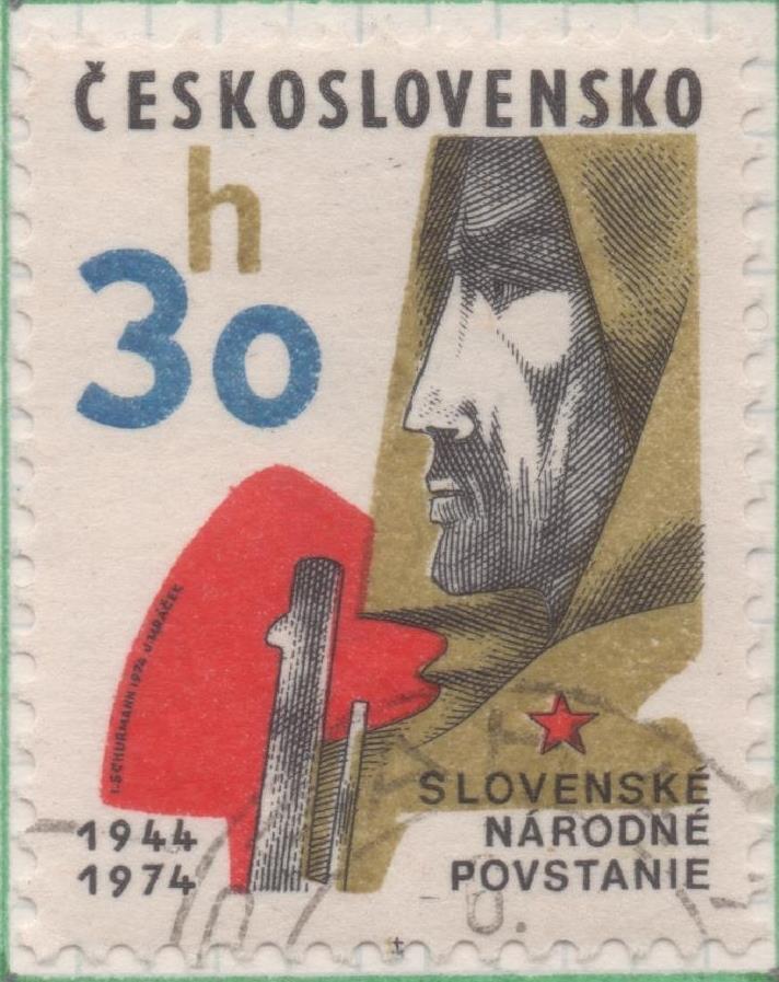 Sello E01903: hoja 125, Checoslovaquia: Sell Multicolor, dentado, Aniversarios. 30 Años de la Insurrección Eslovaca, 30 Haleru