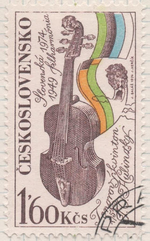 Sello E01900: hoja 125, Checoslovaquia: Sello Multicolor, detnado. Instrumentos Musicales. Contrabajo, 1,60 Koruna