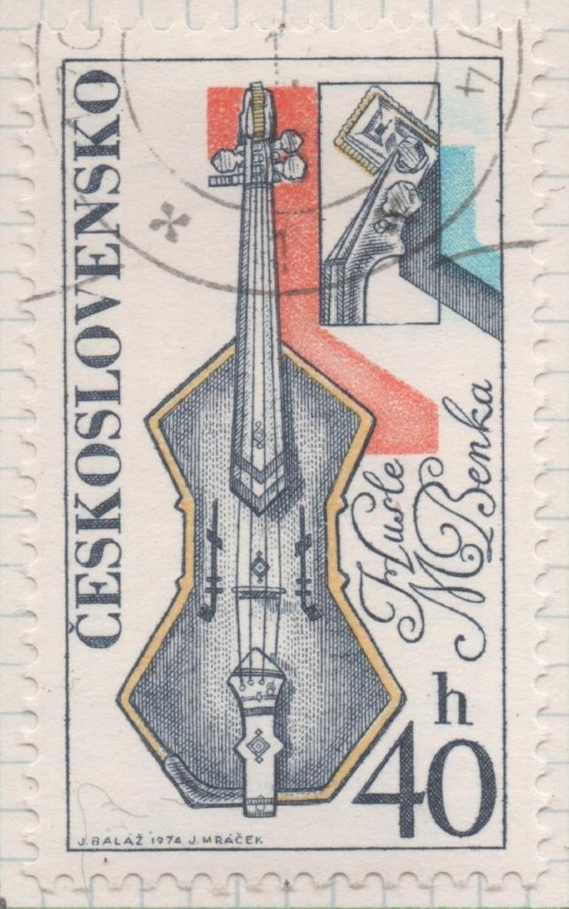 Sello E01898: hoja 125, Checoslovaquia: Sello Multicolor, dentado. Instrumentos Musicales. Violín, 40 Haleru