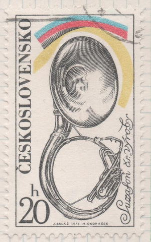 Sello E01896: hoja 125, Checoslovaquia: Sello Multicolor, dentado. Instrumentos Musicales. Sousafón, 20 Haleru