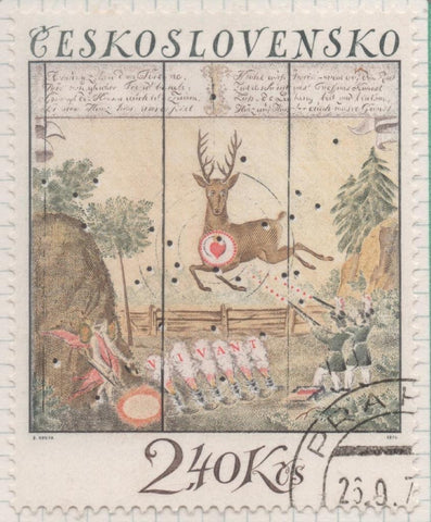Sello E01894: hoja 124, Checoslovaquia: Sello Multiclor, dentado.Blancos de Diana. Salva por los Buenos Tiradores 1834, 2,40 Koruny