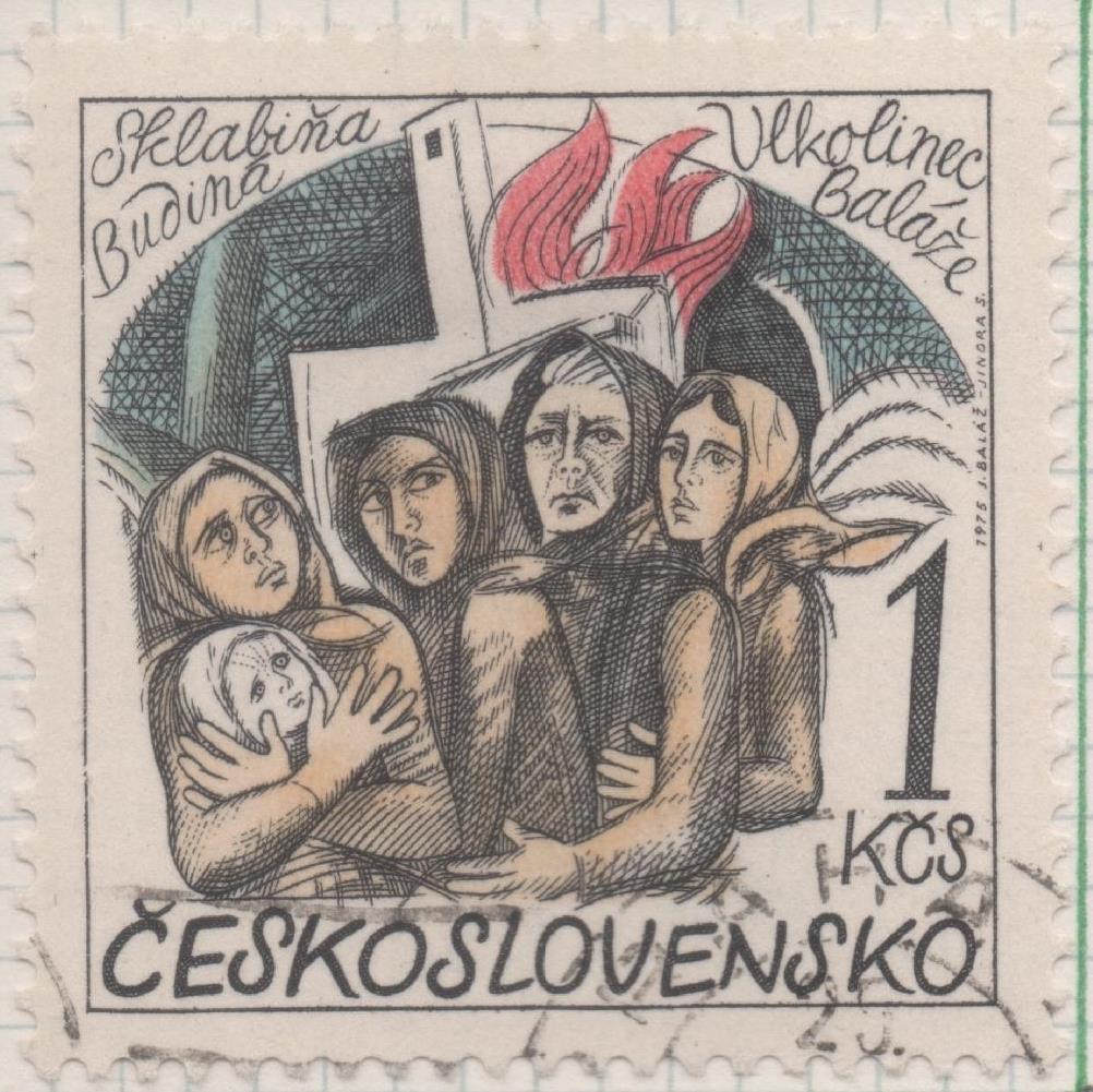 Sello E01907: hoja 125, Checoslovaquia: Sello Multicolor, dentado. XXX Aniversario d ela liberación de Checoslovaquia y de la destrucción de 14 de sus ciudades., Mujeres y llamas, 1 Koruna 