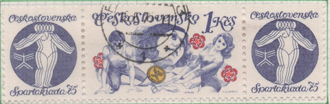Sello E01924: hoja 127, Checoslovaquia: Sello Violeta ,rojo y amarillo, dentado. Juegos Deportivo de l Espartiakada+ Viñeta, Jovenes Gimnastas, 1 Koruna