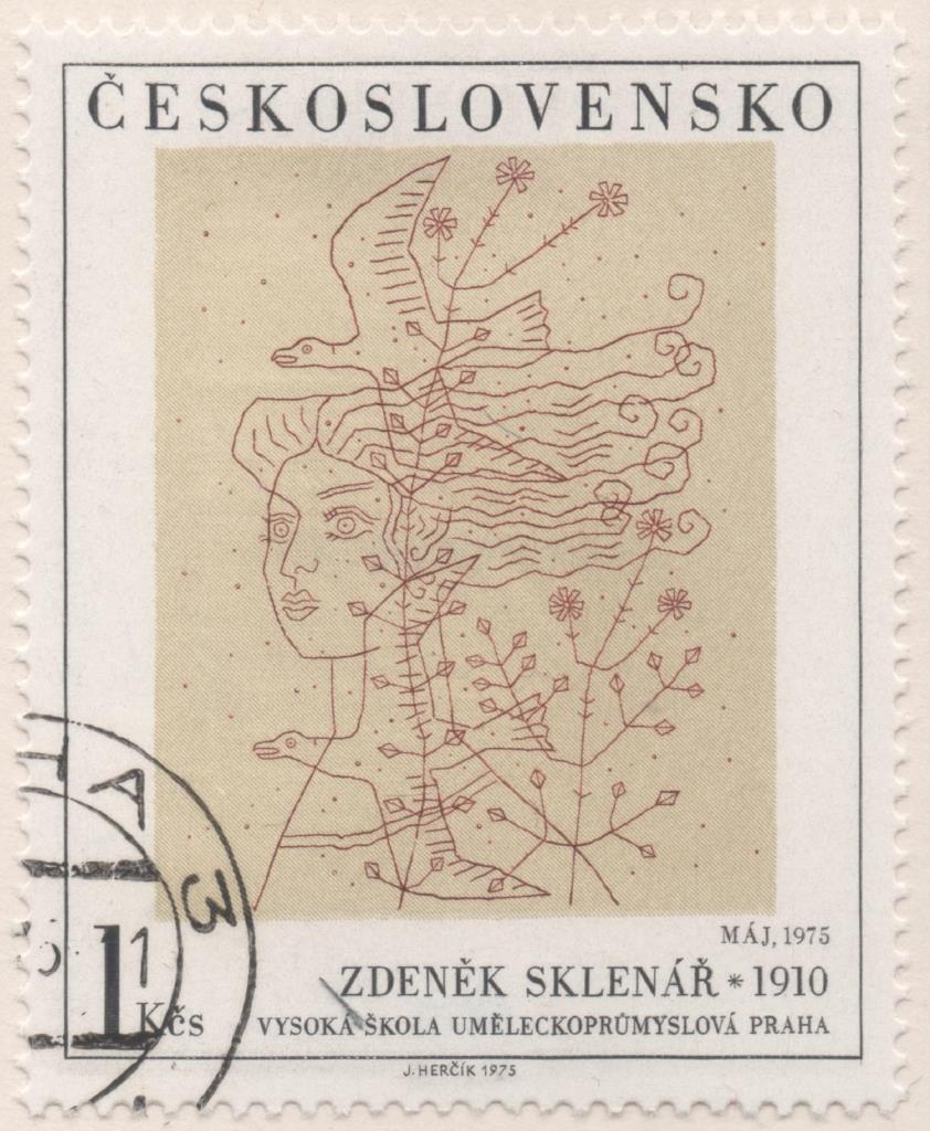 Sello E01955: hoja 131, Checoslovaquia: Sello Amarillo y roj, dentado. Pinturas de la Galería Nacional de Praga. Mayo de 1975. Zdenek Sklenář. 1910, 1 Koruna