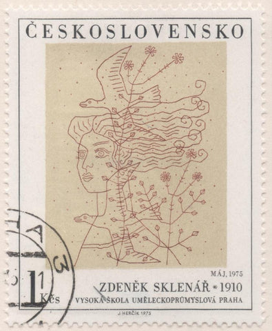 Sello E01955: hoja 131, Checoslovaquia: Sello Amarillo y roj, dentado. Pinturas de la Galería Nacional de Praga. Mayo de 1975. Zdenek Sklenář. 1910, 1 Koruna