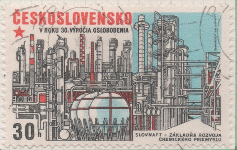 Sello E01945: hoja 129, Checoslovaquia: Sello Multicolor, dentado. Industria Checoslovaca.  Petroquímica. Slovnaft, 30 Haleru