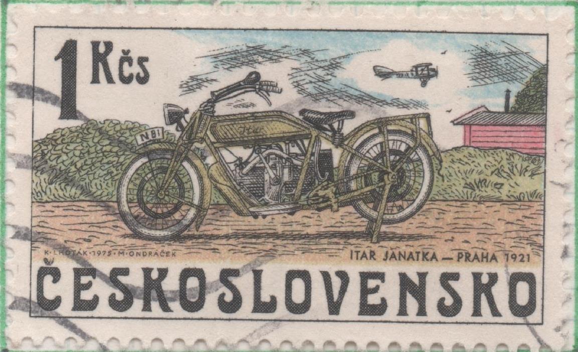 Sello E01940: hoja 129, Checoslovaquia: Sello Multicolor, dentado. Motocicletas Checas. Itar Janatka 1921,m 1 Koruna