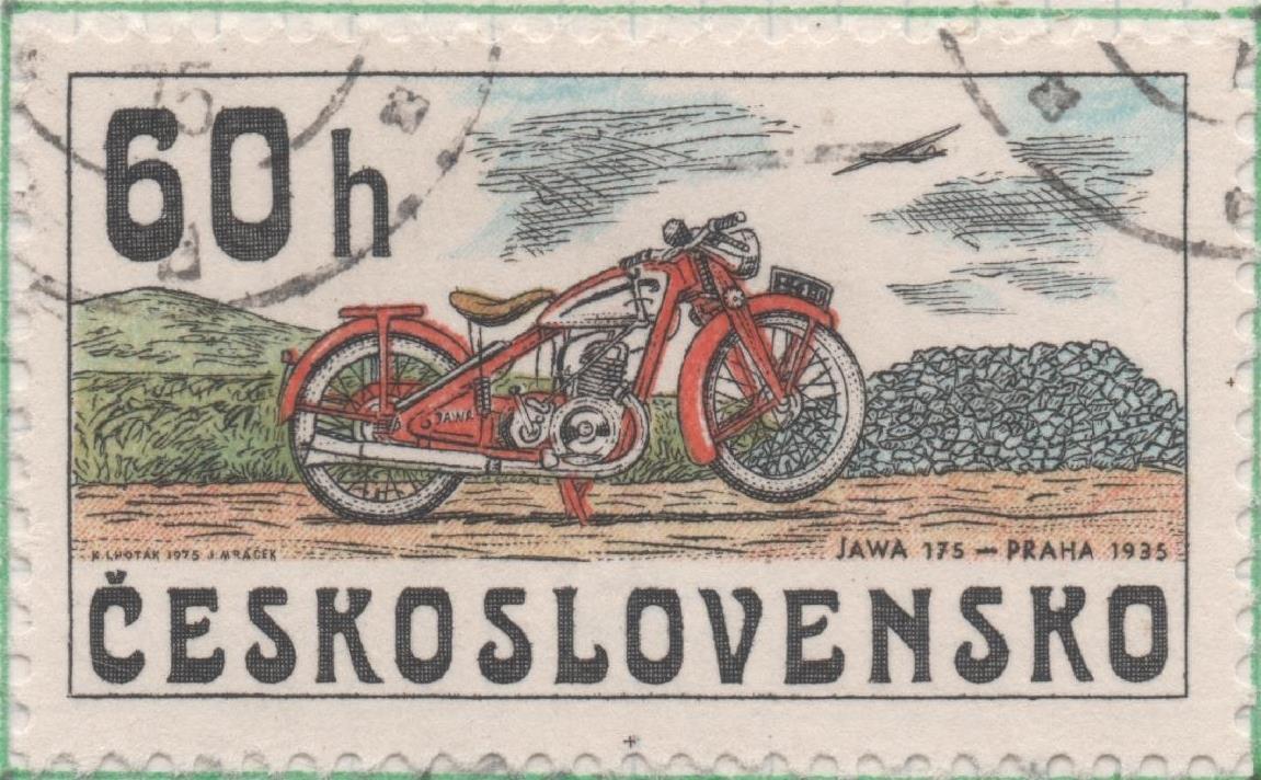 Sello E01939: hoja 129, Checoslovaquia: Sello Multicolor, dentado. Motocicletas Checas. JAWA 175, Praga 1935, 60 Haleru