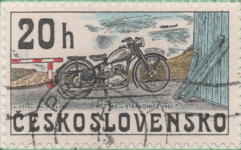 Sello E01937: hoja 129, Checoslovaquia: Sello Multicolor, dentado. Motocicltas Checas. ČZ 150, Strakonice 1951, 20 Haleru