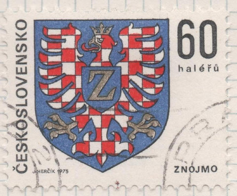 Sello E01935: hoja 128, Checoslovaquia: Sello Multicolor, dentado. Escudos de Capitales Regionales. Znojmo, 60 Haleru
