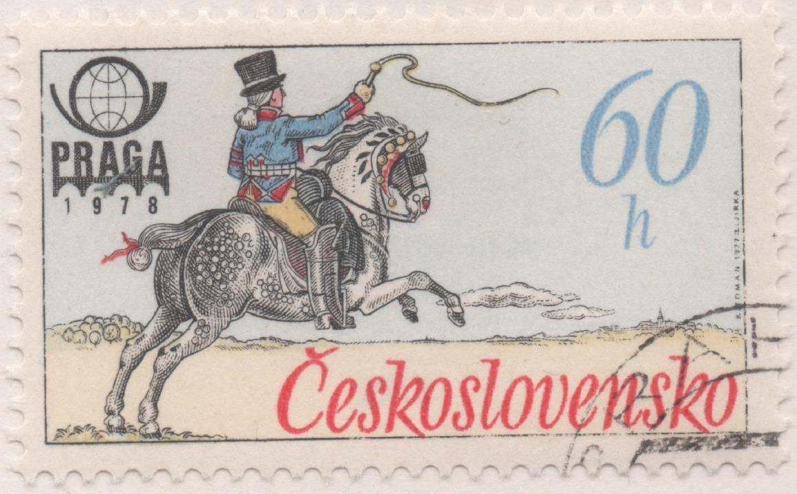 Sello E02025: hoja 137, Checoslovaquia: Sello Multicolor, dentado. Exposición Mundial de Filatelia "PRAGA 78". Uniformes Postales. Francés S. XIX, 60 Haleru